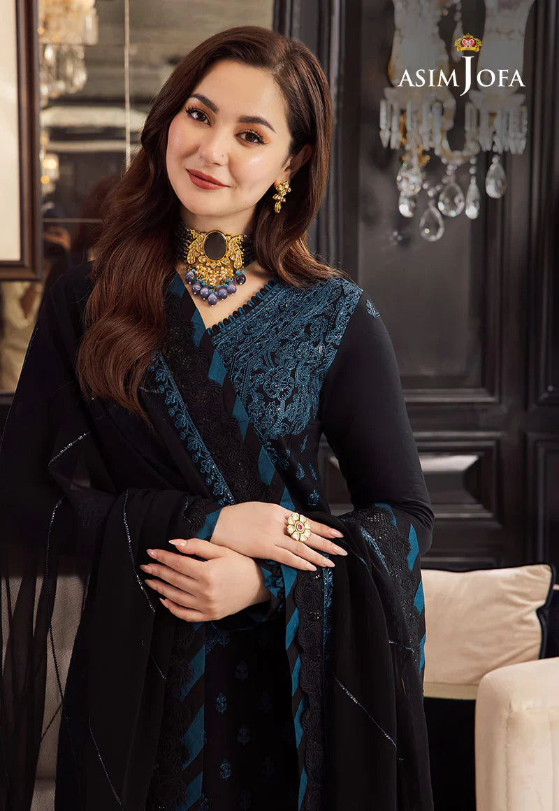 ASIM JOFA BLACK UNSTITCHED EMBROIDERED THREE PIECE SP-1020