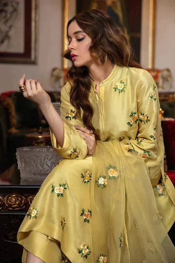 Unstitch 3pc Sahmooz Silk Fully Embroidered Suit With Organza Dupatta