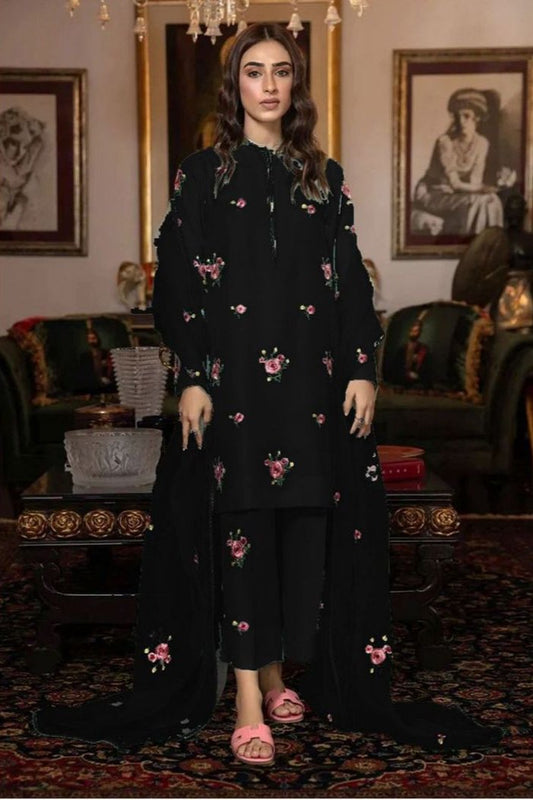 EMBROIDERED 3PC SHAMOOZ WITH ORGANZA EMBROIDERED DUBATTA