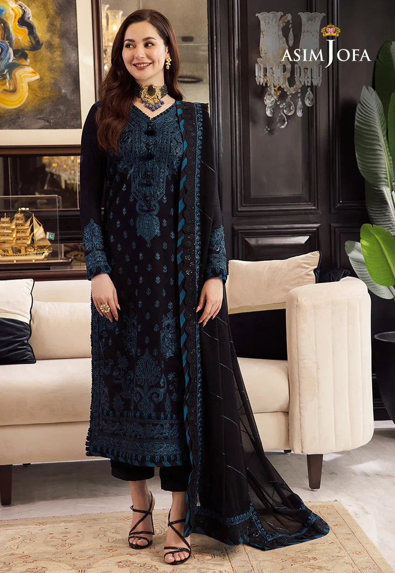 ASIM JOFA BLACK UNSTITCHED EMBROIDERED THREE PIECE SP-1020