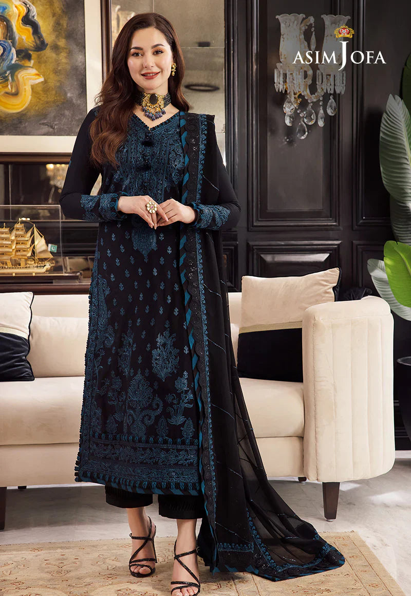 ASIM JOFA BLACK UNSTITCHED EMBROIDERED THREE PIECE SP-1020