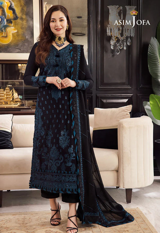 ASIM JOFA BLACK UNSTITCHED EMBROIDERED THREE PIECE SP-1020