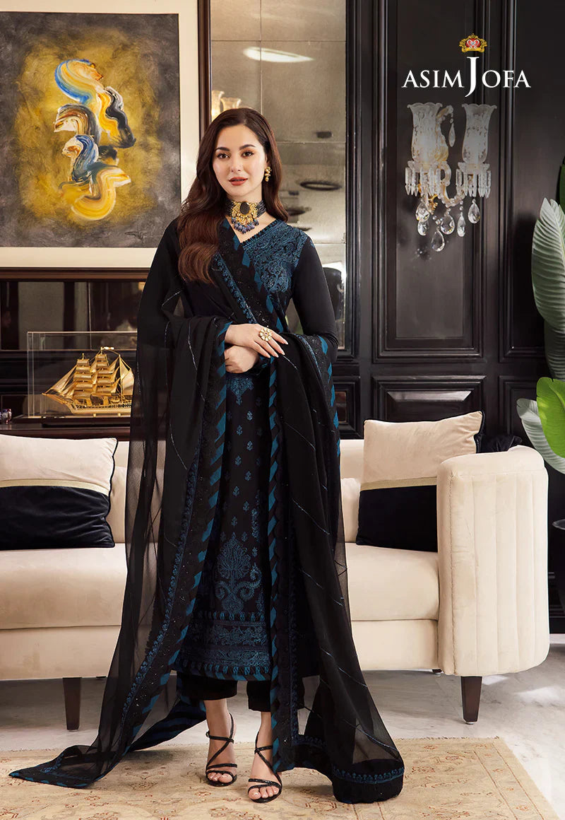 ASIM JOFA BLACK UNSTITCHED EMBROIDERED THREE PIECE SP-1020